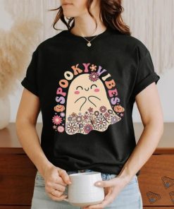 Groovy Cute Kawaii Ghost Floral Spooky Vibes Hippie Pumpkin T Shirt