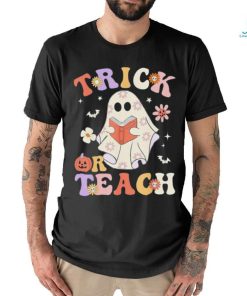 Groovy Teacher Halloween Trick Or Teach Retro Floral Ghost T Shirt