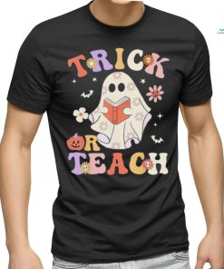 Groovy Teacher Halloween Trick Or Teach Retro Floral Ghost T Shirt