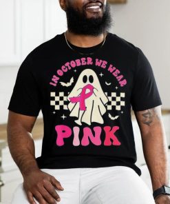 Groovy We Wear Pink Breast Cancer Awareness Ghost Halloween T Shirt, hoodie, sweater, long sleeve and tank top Groovy We Wear Pink Breast Cancer Awareness Ghost Halloween T Shirt