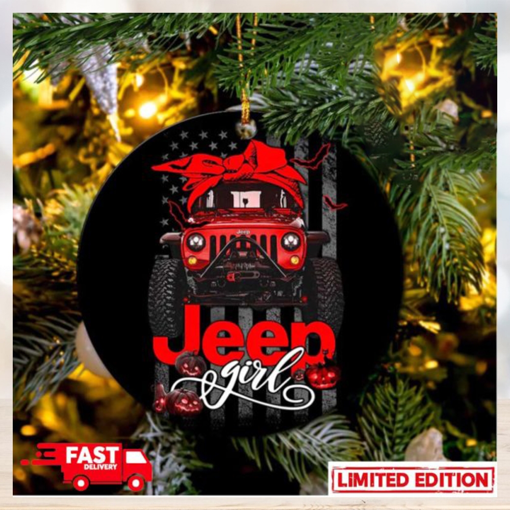 Halloween American Flag Red Jeep Girl Perfect Gift For Holiday Tree Decorations Ornament Halloween American Flag Red Jeep Girl Perfect Gift For Holiday Tree Decorations Ornament