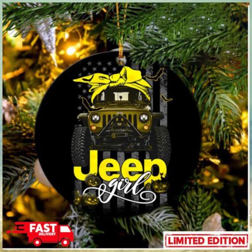 Halloween American Flag Yellow Jeep Girl Perfect Gift For Holiday Christmas Ornament
