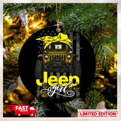 Halloween American Flag Yellow Jeep Girl Perfect Gift For Holiday Christmas Ornament