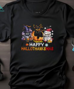 Happy HalloThanksmas Halloween Thanksgiving Christmas Cat Classic T Shirt