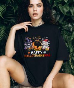 Happy HalloThanksmas Halloween Thanksgiving Christmas Cat Classic T Shirt