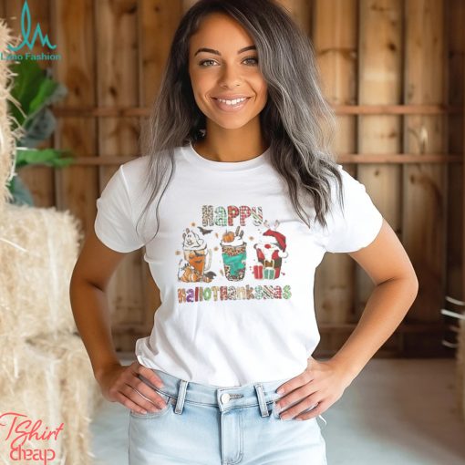 Happy Hallothanksmas Coffee Halloween Thanksgiving Christmas Shirt