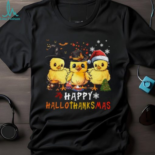 Happy Hallothanksmas   Halloween Thanksgiving Christmas Cute Baby Chicken Classic T Shirt