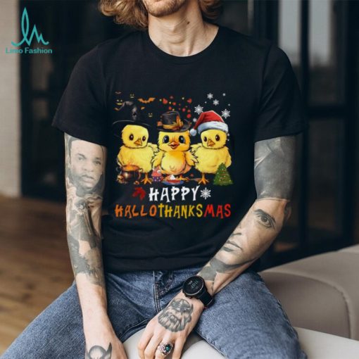 Happy Hallothanksmas   Halloween Thanksgiving Christmas Cute Baby Chicken Classic T Shirt