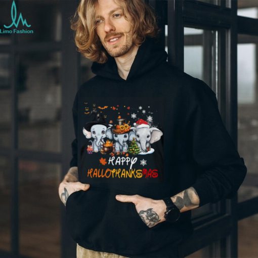 Happy Hallothanksmas   Halloween Thanksgiving Christmas Elephant Classic T Shirt