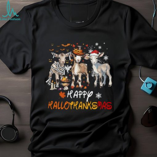 Happy Hallothanksmas   Halloween Thanksgiving Christmas Goat Classic T Shirt