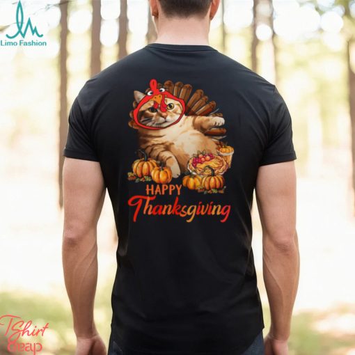 Happy Thanksgiving Cat But Face Is Turkey   Funny Thanksgiving Cat Classic T Shirt