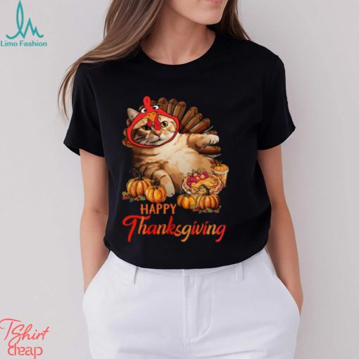 Happy Thanksgiving Cat But Face Is Turkey   Funny Thanksgiving Cat Classic T Shirt