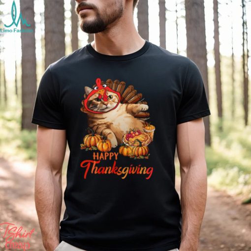Happy Thanksgiving Cat But Face Is Turkey   Funny Thanksgiving Cat Classic T Shirt