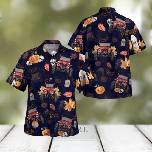 Hawaiian Aloha Shirts Jeep Halloween Pumpkin Skull shirt