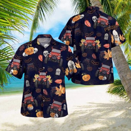 Hawaiian Aloha Shirts Jeep Halloween Pumpkin Skull shirt