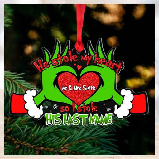 He Stole My Heart So I Stole His Last Name, Personalized Acrylic Ornament