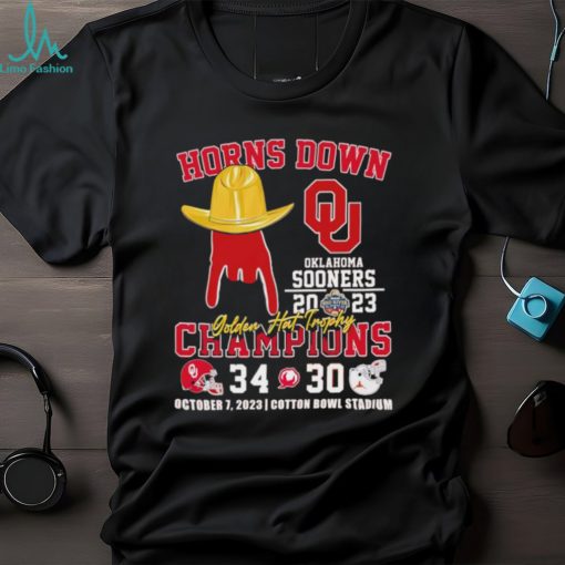 Horns Down Oklahoma Sooners 2023 Golden Hat Trophy Champions 34 30 shirt