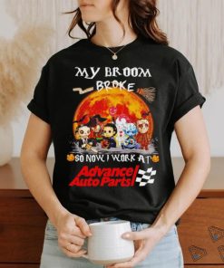 Horror characters my broom broke so now I work at Advance Auto Parts shirt