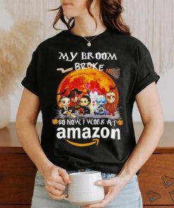 Horror characters my broom broke so now I work at Amazon shirt