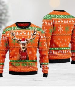 Hunting Christmas Merry Huntmas Deer Christmas Pattern Orange Hunting Christmas Ugly Sweater