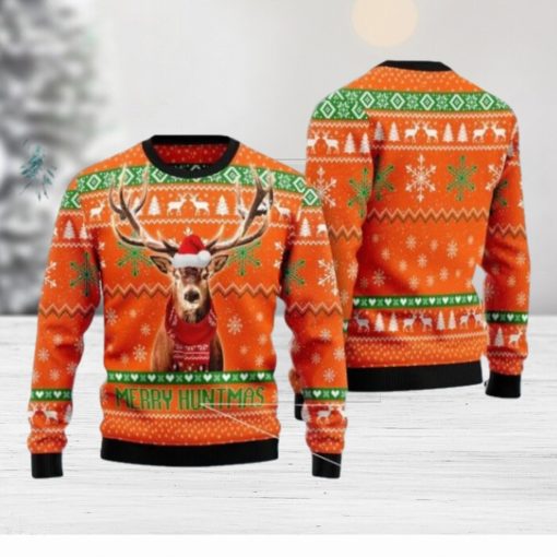 Hunting Christmas Merry Huntmas Deer Christmas Pattern Orange Hunting Christmas Ugly Sweater