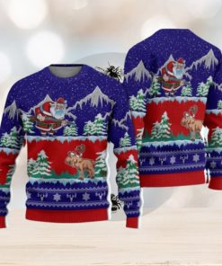 Hunting Christmas Moose Hunter Santa Blue Hunting Christmas Ugly Sweater