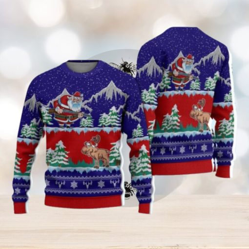 Hunting Christmas Moose Hunter Santa Blue Hunting Christmas Ugly Sweater