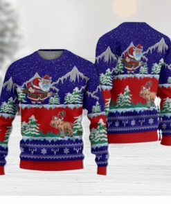 Hunting Christmas Moose Hunter Santa Blue Hunting Christmas Ugly Sweater