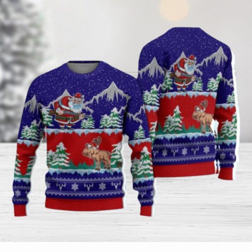 Hunting Christmas Moose Hunter Santa Blue Hunting Christmas Ugly Sweater