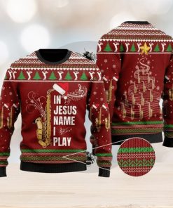 In Jesus Name I Play For Saxophone Lovers Ugly Christmas Sweater