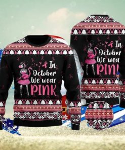 In Octorber We Wear Pink Flamingo Ugly Christmas Sweater Special Gift For Men Women