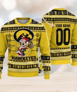 Iowa Hawkeyes Mickey Player Custom Name And Number Ugly Christmas Sweater