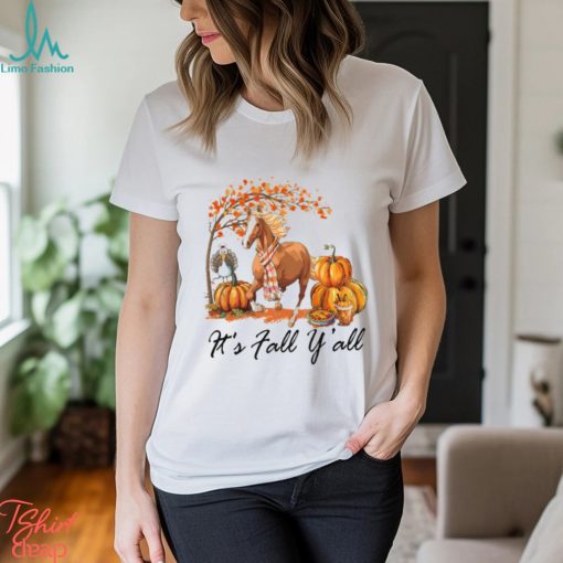 It’s Fall Y’all Horse Under The Autumn Tree Pumpkins   Thanksgiving Horse Classic T Shirt