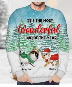 It's The Most Wonderful Time Of The Year Christmas Gift For Cat Lovers Personalized Unisex Ugly Sweater