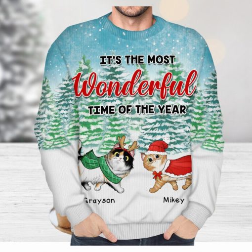 It’s The Most Wonderful Time Of The Year   Christmas Gift For Cat Lovers   Personalized Unisex Ugly Sweater