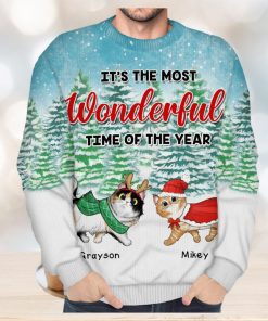 It's The Most Wonderful Time Of The Year Christmas Gift For Cat Lovers Personalized Unisex Ugly Sweater