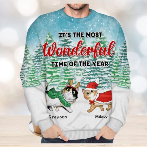 It’s The Most Wonderful Time Of The Year   Christmas Gift For Cat Lovers   Personalized Unisex Ugly Sweater