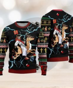 Jesus Riding Reindeer Black Ugly Christmas Sweater Gift Knitting Sweater