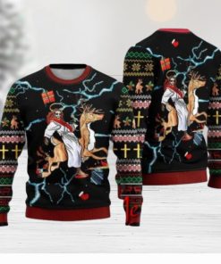 Jesus Riding Reindeer Black Ugly Christmas Sweater Gift Knitting Sweater