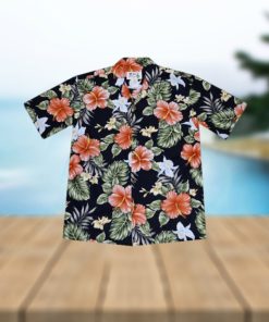 Kahala Hibiscus Black Cotton Poplin Men's Hawaiian Shirt