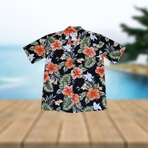 Kahala Hibiscus Black Cotton Poplin Men’s Hawaiian Shirt