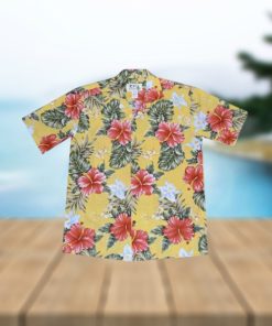 Kahala Hibiscus Yellow Cotton Poplin Men's Hawaiian Shirt