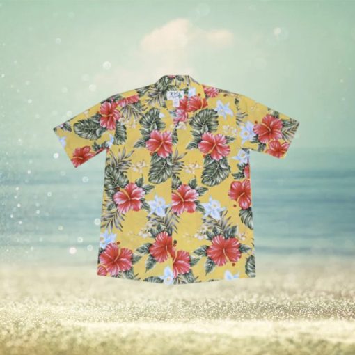 Kahala Hibiscus Yellow Cotton Poplin Men’s Hawaiian Shirt