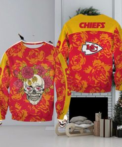 Kansas City Chiefs Skull And Rose Pattern Carolers Halloween Ugly Sweater For Men And Women Gift Christmas