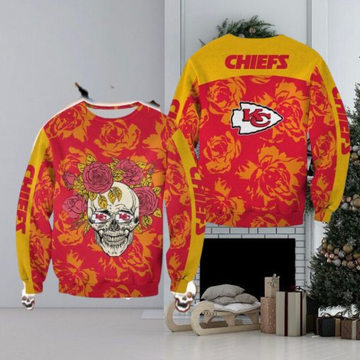 Kansas City Chiefs Skull And Rose Pattern Carolers Halloween Ugly Sweater For Men And Women Gift Christmas