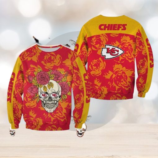 Kansas City Chiefs Skull And Rose Pattern Carolers Halloween Ugly Sweater For Men And Women Gift Christmas