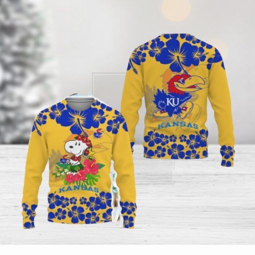 Kansas Jayhawks Champions Sports Hibiscus Hawaiian Patterns Shirt Ugly Christmas AOP Sweater