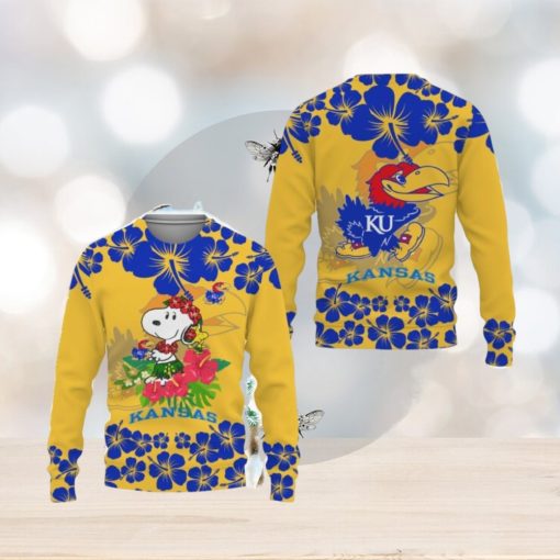 Kansas Jayhawks Champions Sports Hibiscus Hawaiian Patterns Shirt Ugly Christmas AOP Sweater