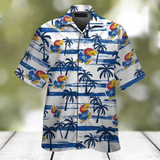 Kansas Jayhawks Short Sleeve Button Up Tropical Hawaiian Shirt