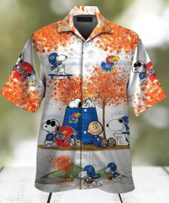 Kansas Jayhawks Snoopy Autumn Short Sleeve Button Up Tropical Hawaiian Shirt